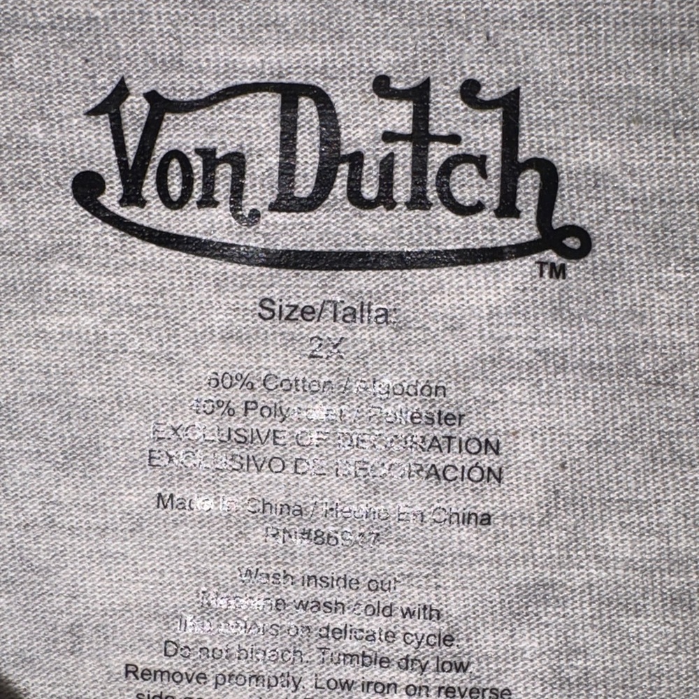 Von Dutch Heather Gray off the shoulder Sweatshirt with Black Logo - Picture 3 of 7